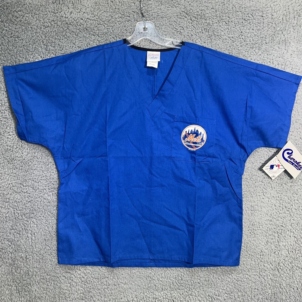 NWT‎ Cherokee New York Mets Shirt Size S Blue MLB Baseball Medical Style Scrubs